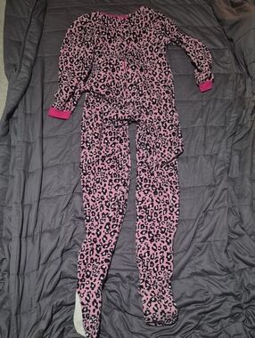 Pink and Black Leopard Print Footed Kids Pajamas